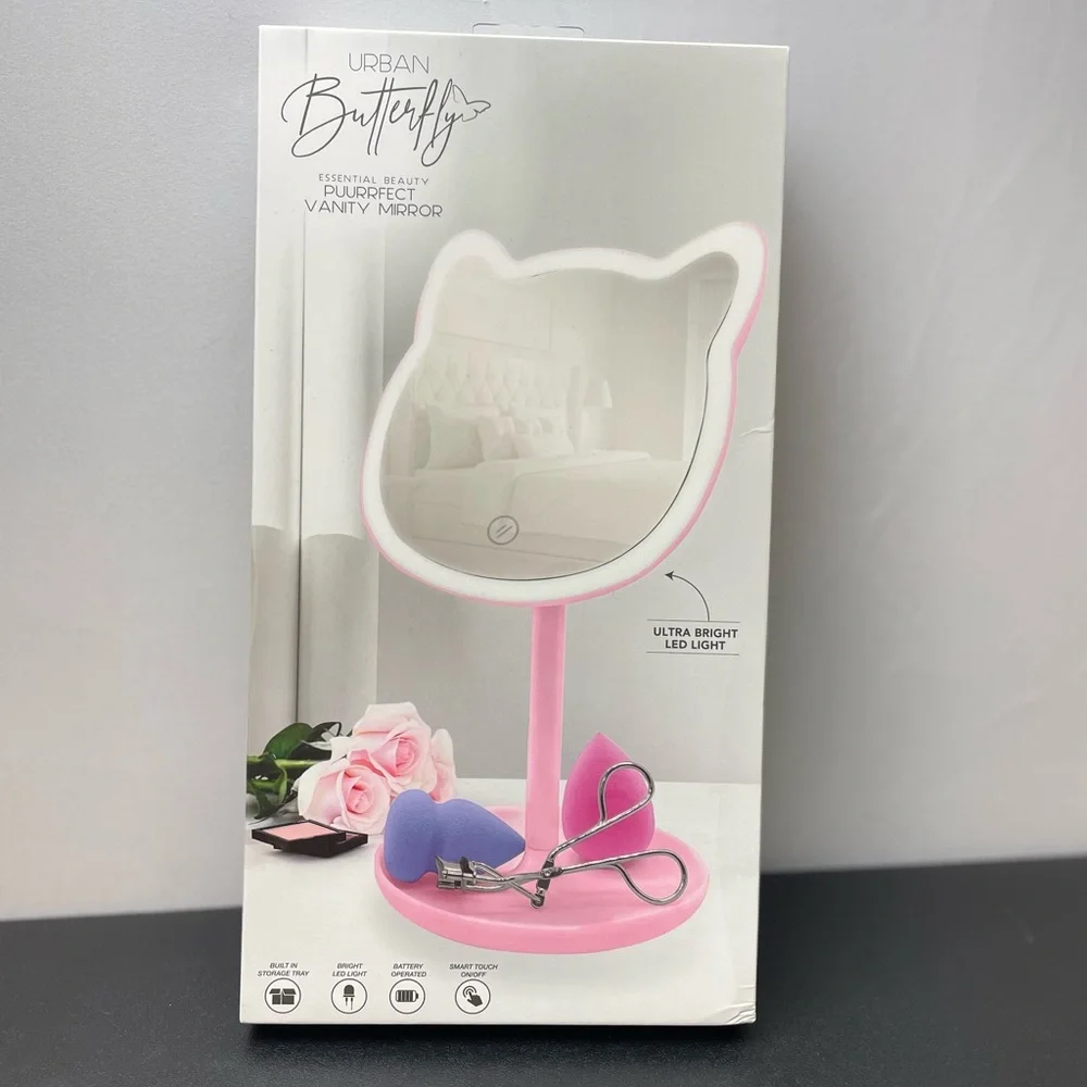 URBAN BUTTERFLY VANITY MIRROR KITTY SHAPED PINK